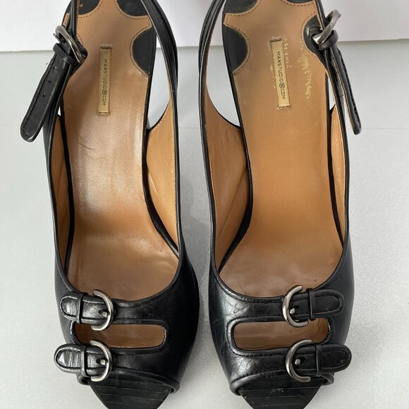 Max Studio Xalt Black Slingback Open Toe Heels - Picture 3 of 11